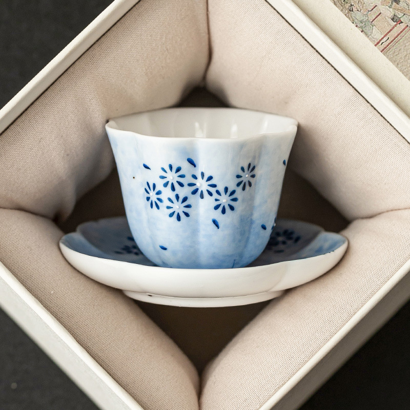 Cốc trà Kung Fu hoa cúc xanh cốc cánh sen gốm vẽ tay cốc chủ nhân tinh tế gia dụng cốc trà giá trị cao cốc đơn