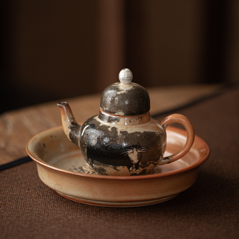 Ấm trà Siting mèo Shiye phong cách Nhật Bản ấm trà gốm sứ bạc vẽ tay Bộ trà Kung Fu cổ điển có lọc tách trà