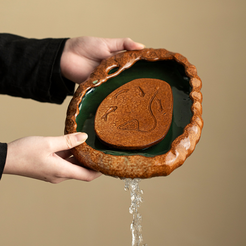 Bình đựng nước bằng gốm thô, khay đựng trà, khay đựng trà khô, khay đựng nước bằng đá nhỏ, khay đựng nước cổ điển kiểu Nhật