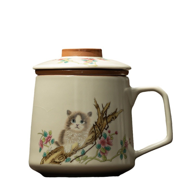 Cốc văn phòng mèo vui nhộn Cốc pha trà gốm sứ dễ thương Cốc cốc cốc cốc đựng nước lọc có nắp dùng trong văn phòng gia dụng