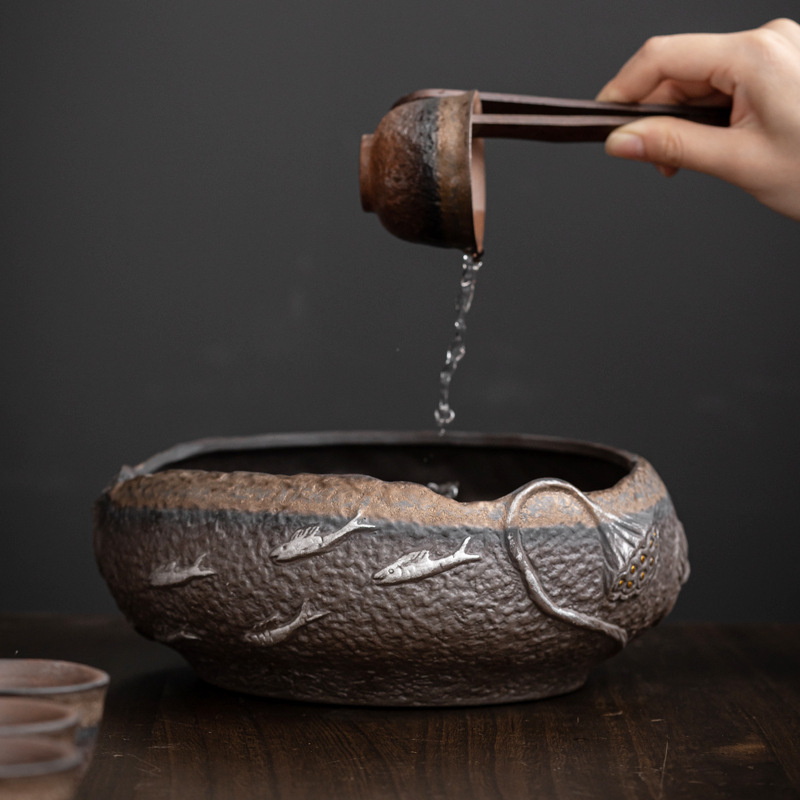 Bán buôn trà gốm thô rửa trà đạo lớn sáng tạo phụ kiện Bộ trà Kungfu rửa nước chén trà Zen chậu rửa bút chậu nước nhỏ