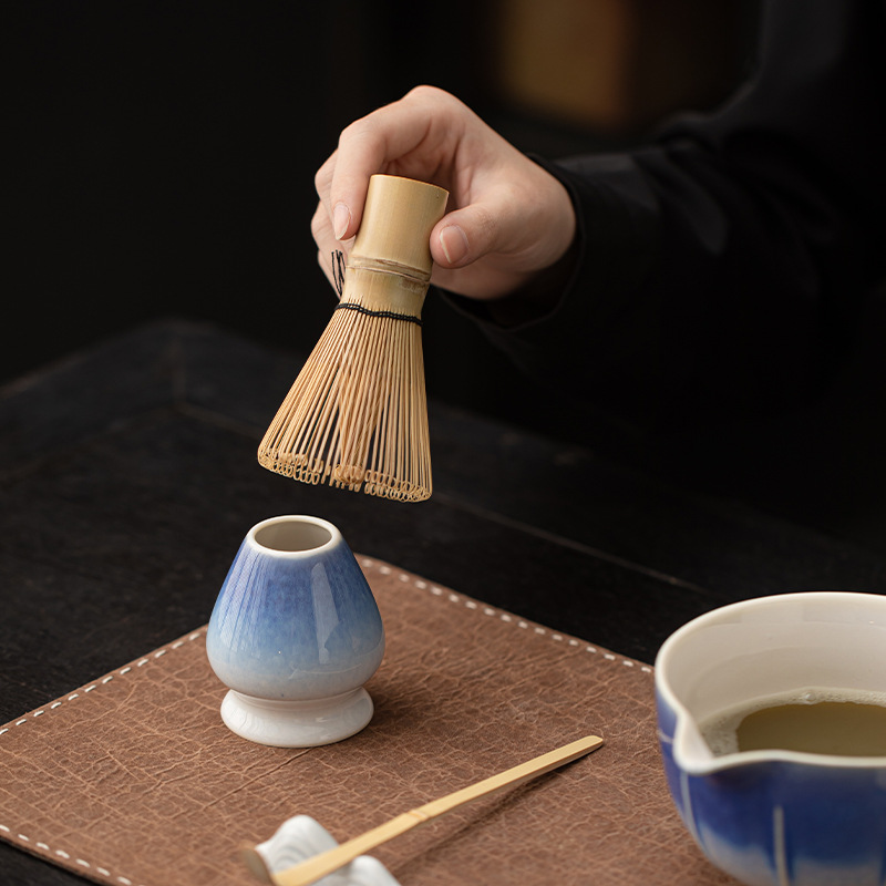 Bộ trà Matcha hoa văn dọc Bộ lớn Bình trà Bát Matcha đứng Muỗng lọc thìa trà Bộ trà Matcha Phụ kiện gốm sứ