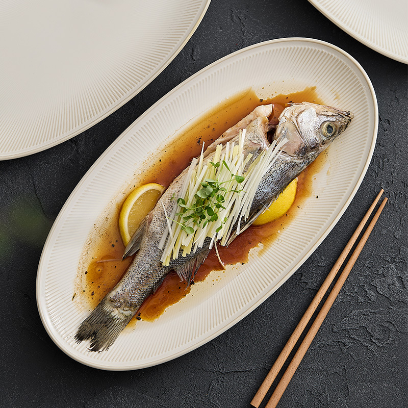 Khay cá vàng be khay hấp cá gia dụng khay đựng cá hình bầu dục cao cấp khay đựng cá gốm sứ cỡ lớn khay đựng thức ăn chuyên dụng