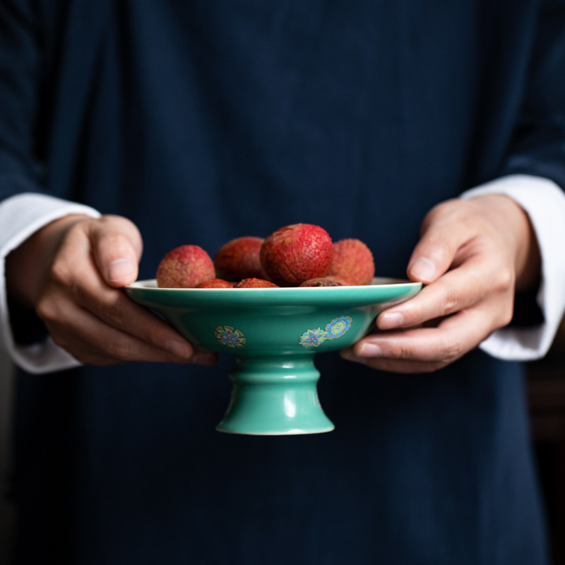 Khay giải khát màu xanh ngọc lam kiểu Nhật, khay bánh ngọt hoa quả cao gốm sứ đơn giản cỡ lớn gia dụng, Khay trà, khay ăn vặt