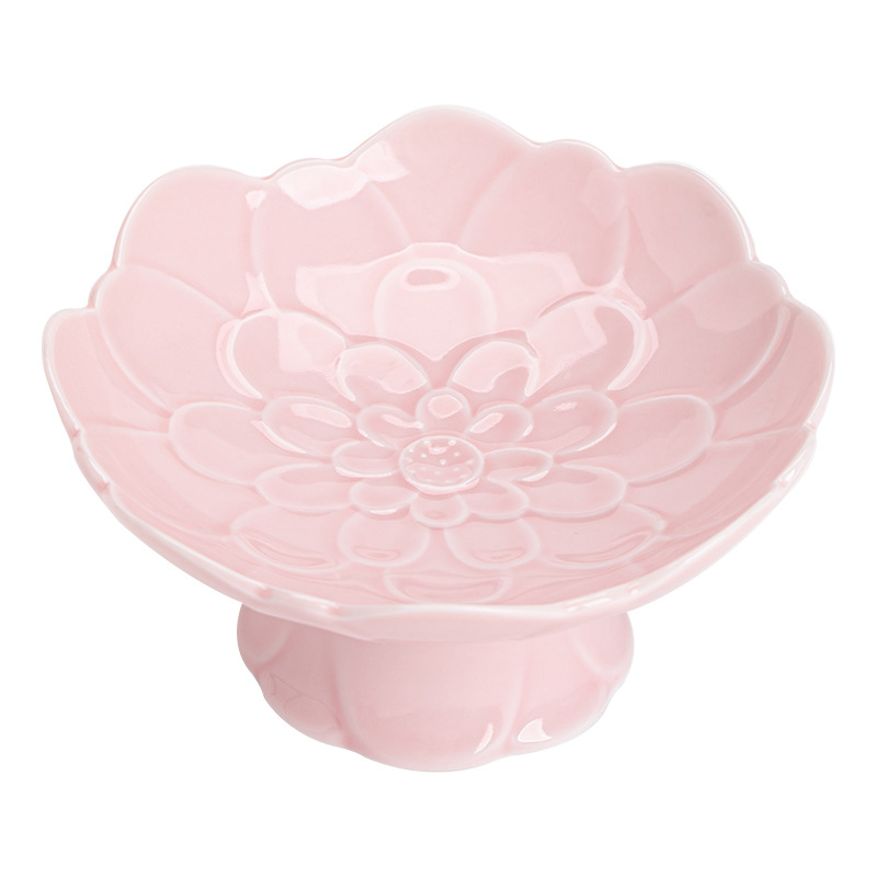 Đĩa hoa quả Trăm hoa, đĩa giải khát gốm sứ chân cao kiểu Trung Quốc, Bàn cà phê, Đĩa trái cây ăn nhẹ phòng khách, đĩa bánh ngọt khách sạn, đĩa Hạt