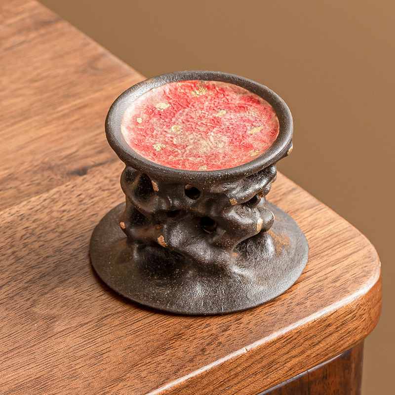 Đá mỏ màu gốm rắc vàng nắp đậy cao chân cốc đựng cốc phụ kiện trà đạo gia dụng bàn trà đồ trang trí nhỏ bằng gốm sứ thú cưng trà