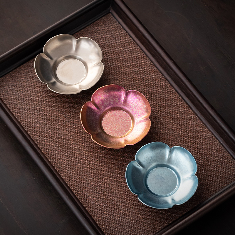 Lót tách trà titan nguyên chất Lót tách trà Trà đạo Kung Fu khay trà cách nhiệt Phụ kiện bộ trà cao cấp pha lê titan sáng tạo