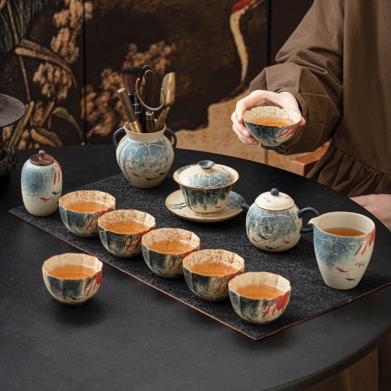 Bộ ấm trà kungfu đỏ đá lửa trắng xanh cực chất ấm pha trà gốm sứ gia dụng sang trọng nhẹ cao cấp mẫu mới 2025