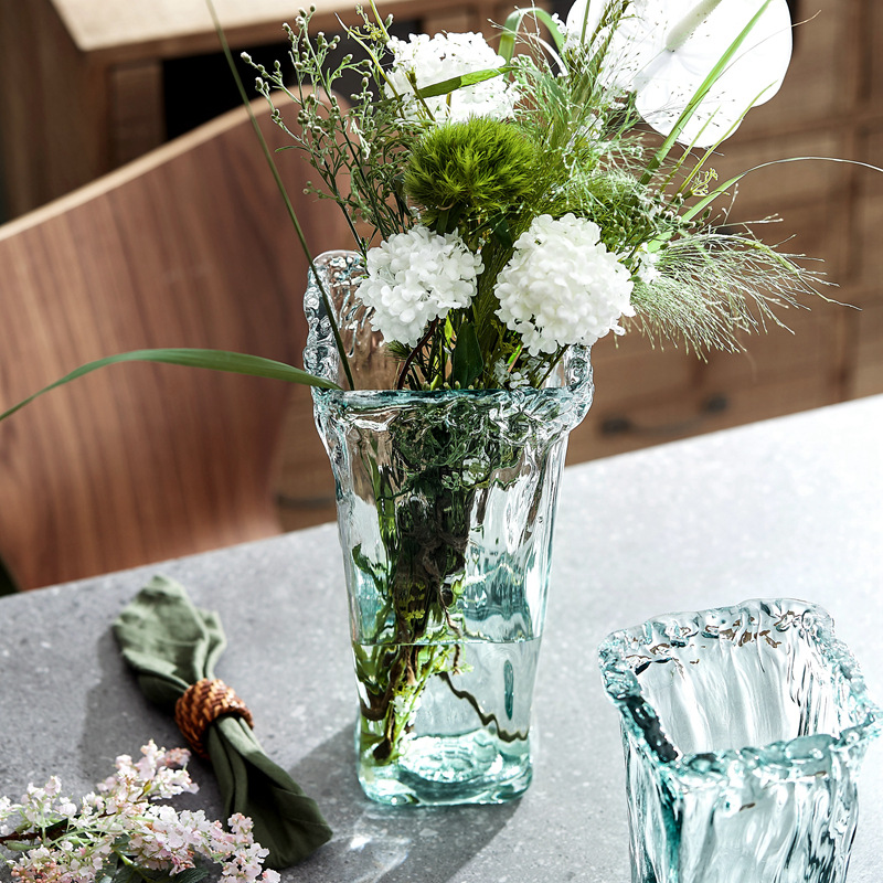 Đồ trang trí bình hoa thủy tinh sóng nghệ thuật nhập khẩu Tây Ban Nha cắm hoa phòng khách hoa hồng lily hoa trang trí nhà