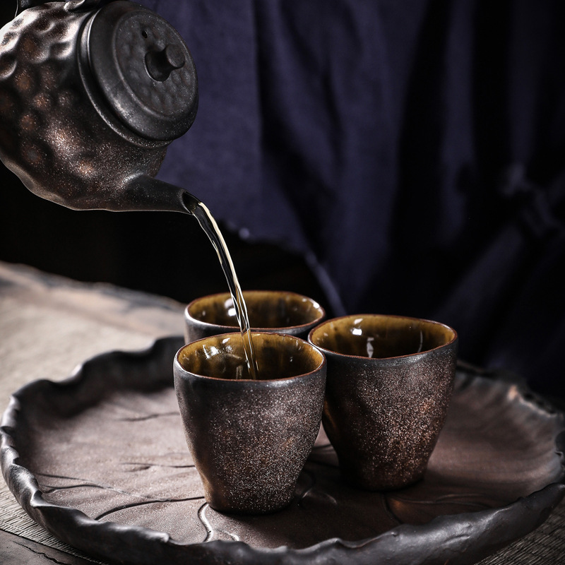Cốc trà Kung Fu gợn sóng nước cốc trà gốm sứ cốc chủ nhân cổ điển Nhật Bản thủ công cốc đơn nhỏ bộ trà Kung Fu