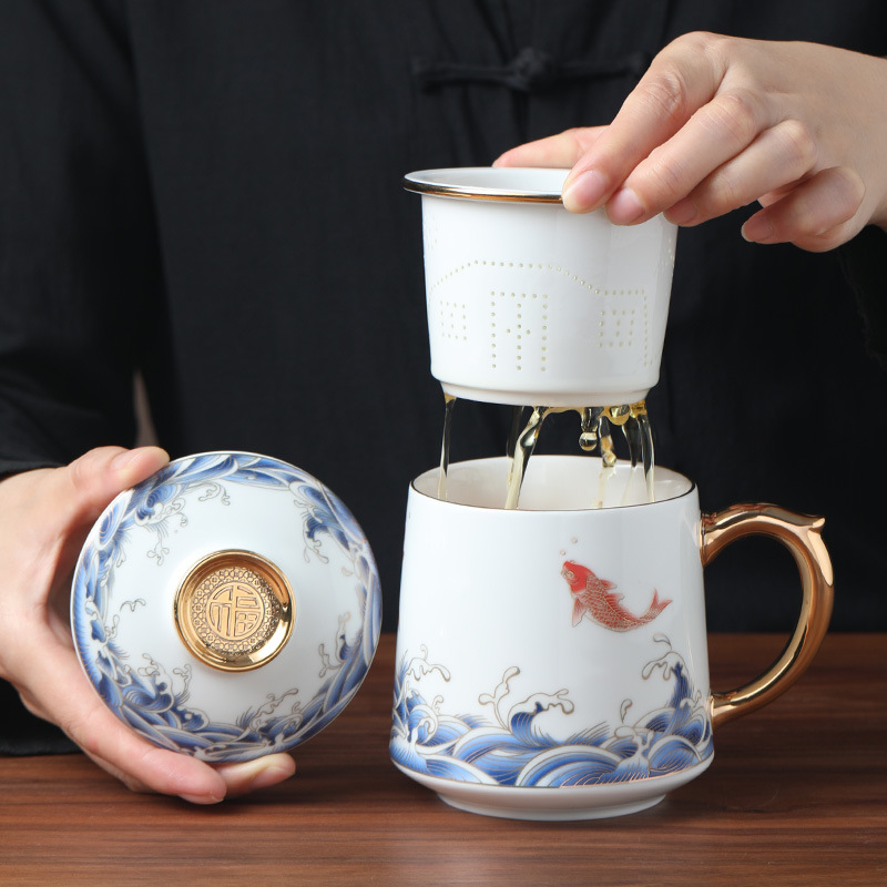 Quà tặng văn hóa và sáng tạo Guochao, cốc văn phòng gốm sứ, tách trà, tách trà, ngày nhà giáo, quà tặng sinh nhật cho người lớn tuổi, ngày của cha