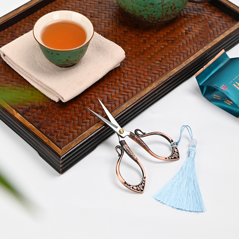 Kéo trà Như Ý bằng thép không gỉ để cắt sợi, kéo đóng gói trà sáng tạo nghệ thuật trà mini, phụ kiện trà đạo hợp kim kẽm