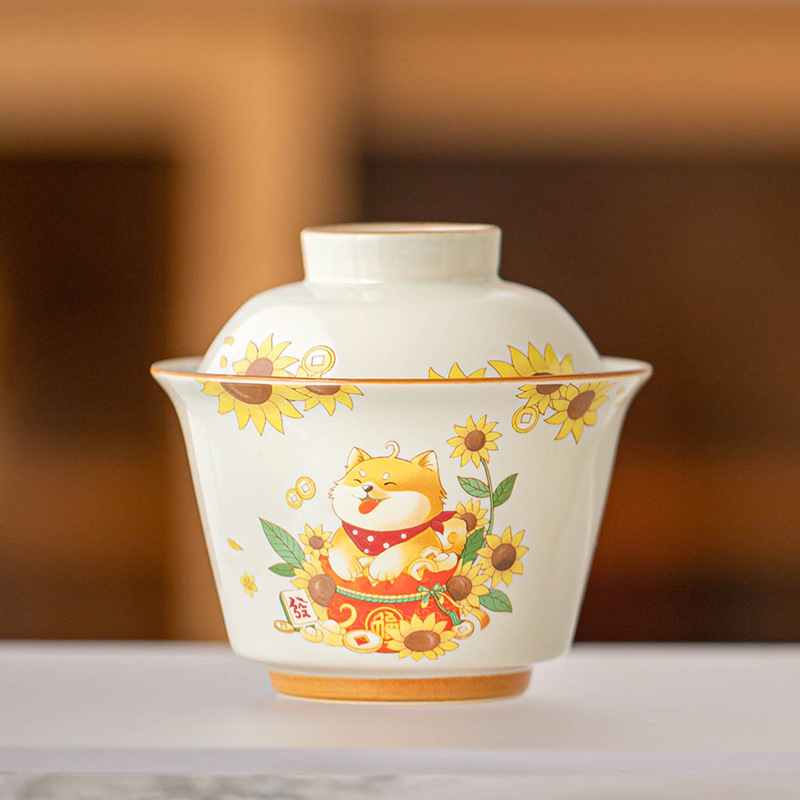 Cốc trà cốc trà cốc trà cốc trà hình tròn bằng củi đơn bát trà thanh lịch có nắp bộ trà Kung Fu gốm sứ