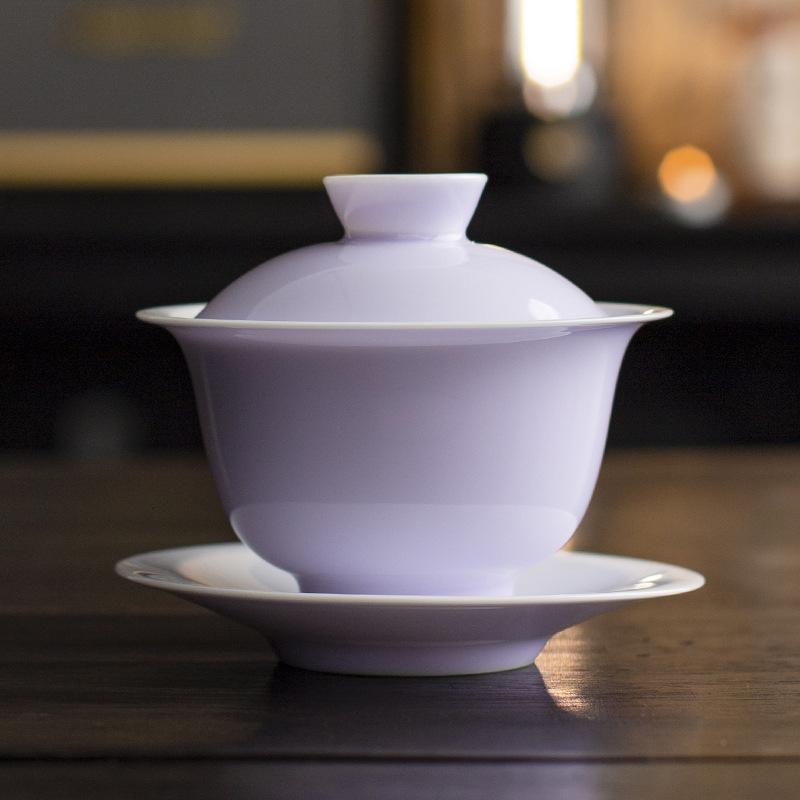 Bát gốm sứ mỏng màu tím hoa oải hương làm bằng tay có nắp Bộ trà Kung Fu có nắp