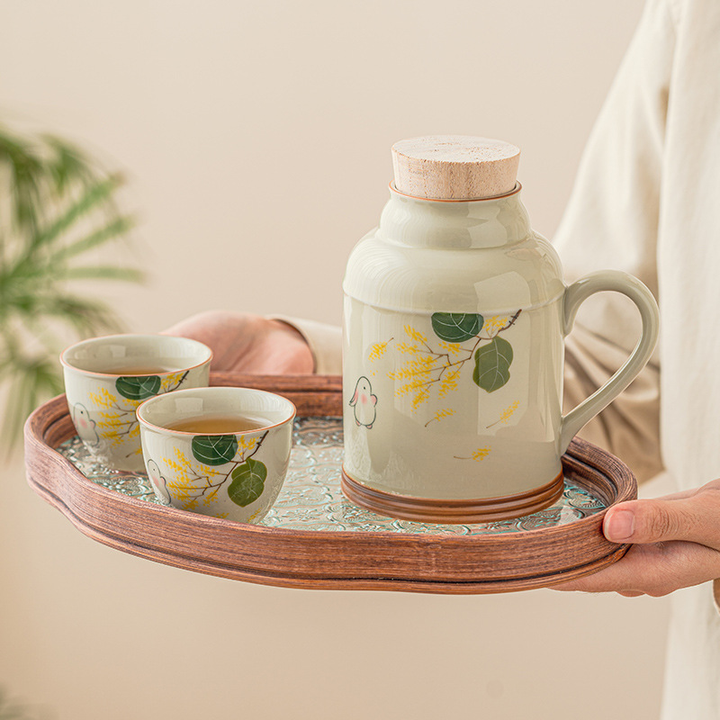 Ấm pha trà Thỏ mặt trăng vẽ tay Ấm Trà chống bỏng dung tích lớn Ấm pha trà gia dụng Bộ trà gốm sứ Ấm trà Kung Fu