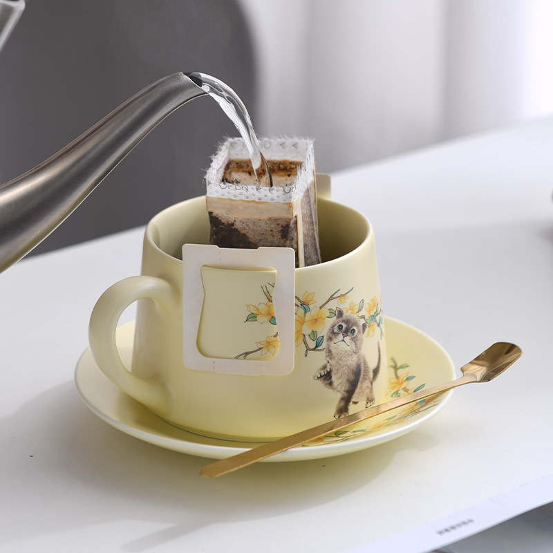 Cốc cà phê gốm sứ mèo dễ thương vẽ tay cốc nước chuyên dụng cá nhân gia dụng văn phòng cốc cốc trà chiều bộ đĩa