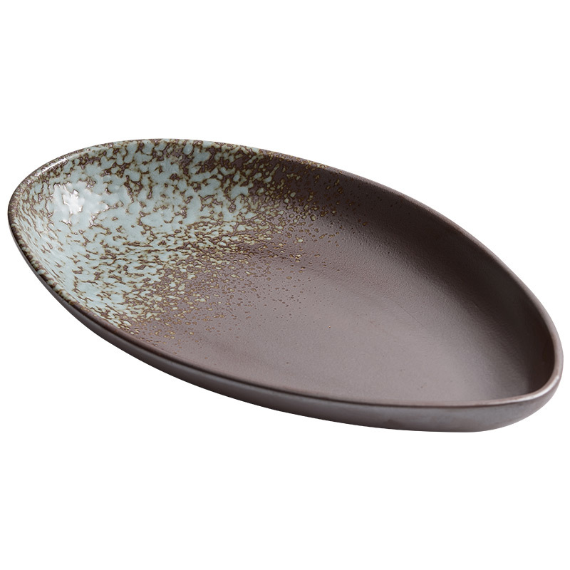 Đĩa cổ điển Dehua Đĩa thực phẩm Đĩa hình bầu dục có hình dạng đặc biệt Món ăn phân tử cảm giác cao cấp Nhật Bản Bộ đồ ăn Đĩa gốm Đĩa cá