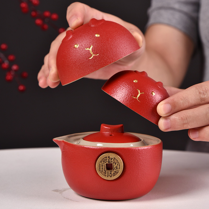 Quà lưu niệm năm Mão, cốc khách nhanh, Bộ trà du lịch di động, một ấm và hai cốc, bộ thực tế mở cửa, Bán Buôn kỷ niệm
