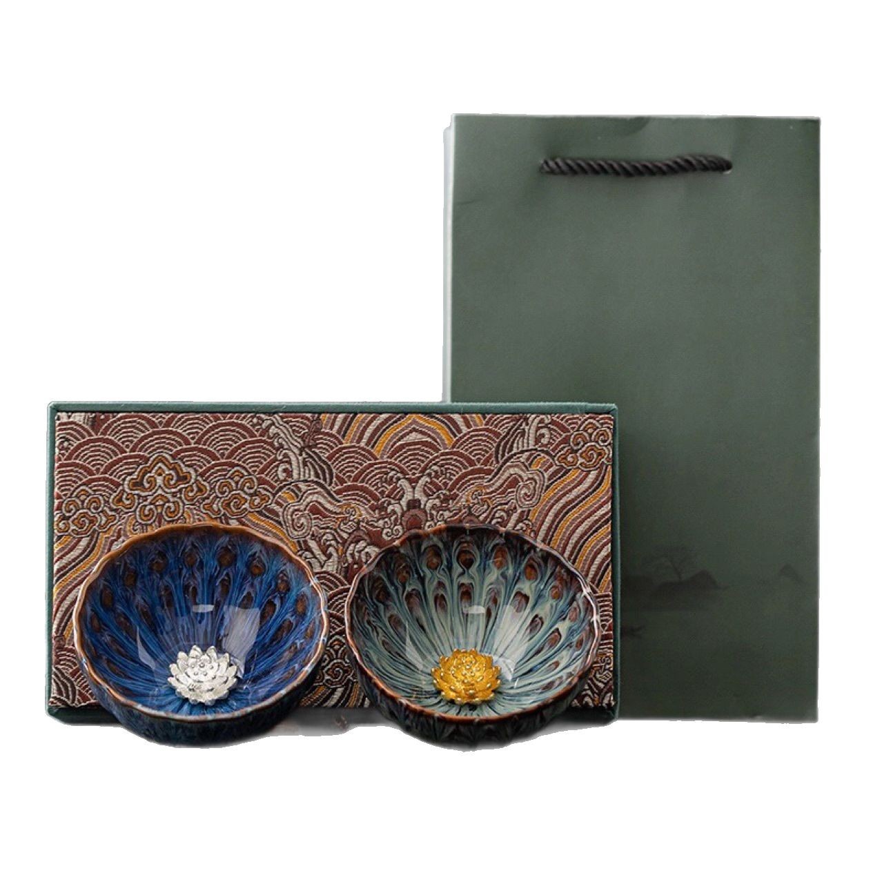 Cốc chủ lò dát vàng, cốc đơn, cốc đôi, cốc trà, cốc trà gốm sứ, cốc trà Kung Fu, quà tặng, trà, quà tặng phong cách Trung Quốc