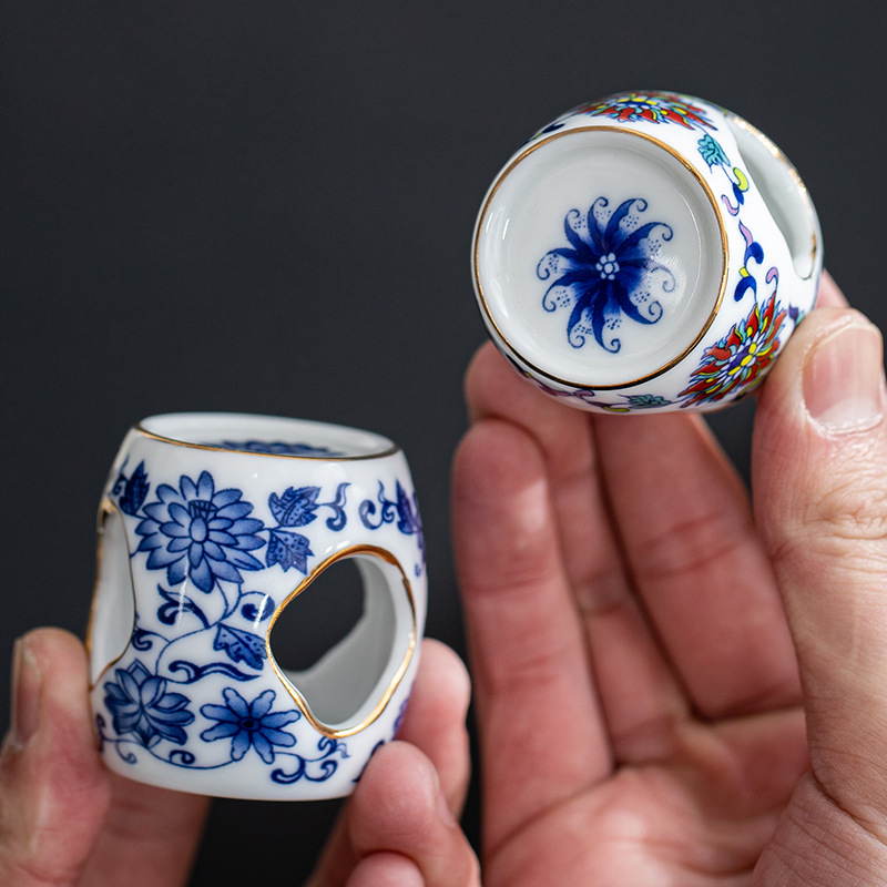 Đồ trà sứ trắng xanh cổ điển nắp ấm sứ cổ dụng dụng cụ trà sứ trắng phụ kiện trà đạo đồ trang trí chơi trà