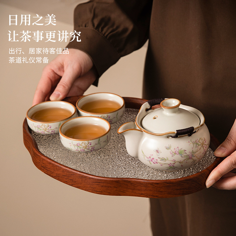 Ấm trà gốm sứ Ru Kiln, dụng cụ pha trà, dụng cụ pha trà du lịch trên xe ô tô xách tay ngoài trời gia dụng