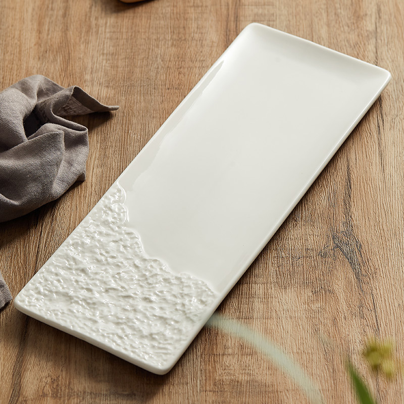 Đĩa hình chữ nhật có hoa văn đá Đĩa ăn phương Tây Đĩa phẳng Đồ ăn nhẹ sang trọng Bộ đồ ăn Món ăn cao cấp Cảm giác trắng Đĩa Sushi gốm sứ