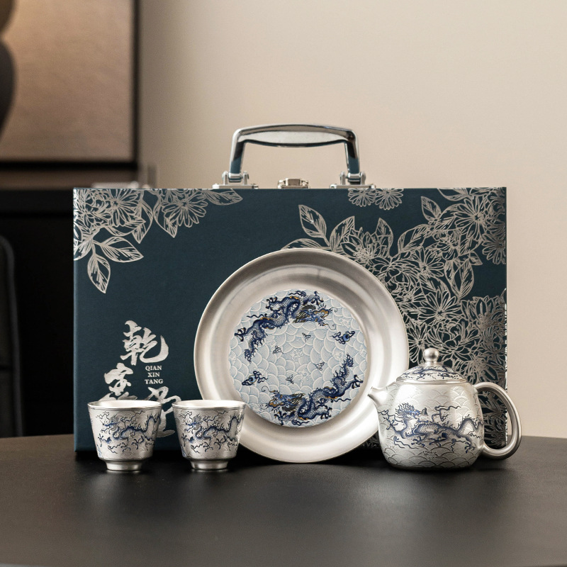 Bộ ấm trà cao cấp mạ bạc 999, hộp quà tặng doanh nghiệp, quà tặng lưu niệm, quà tặng cho người lớn tuổi, giáo viên và cha mẹ