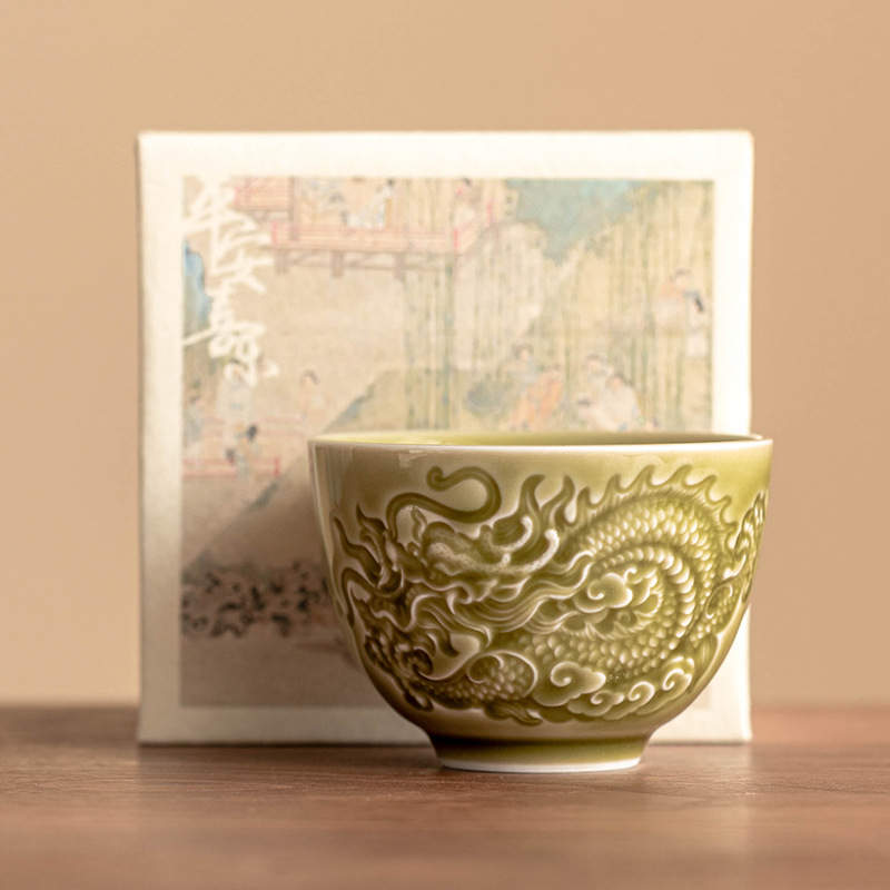 Cốc chủ nhân bát lớn hình rồng lò Yaozhou cốc đơn cốc trà cá nhân cao cấp cốc uống trà Kung Fu nổi kiểu Trung Quốc cốc đơn
