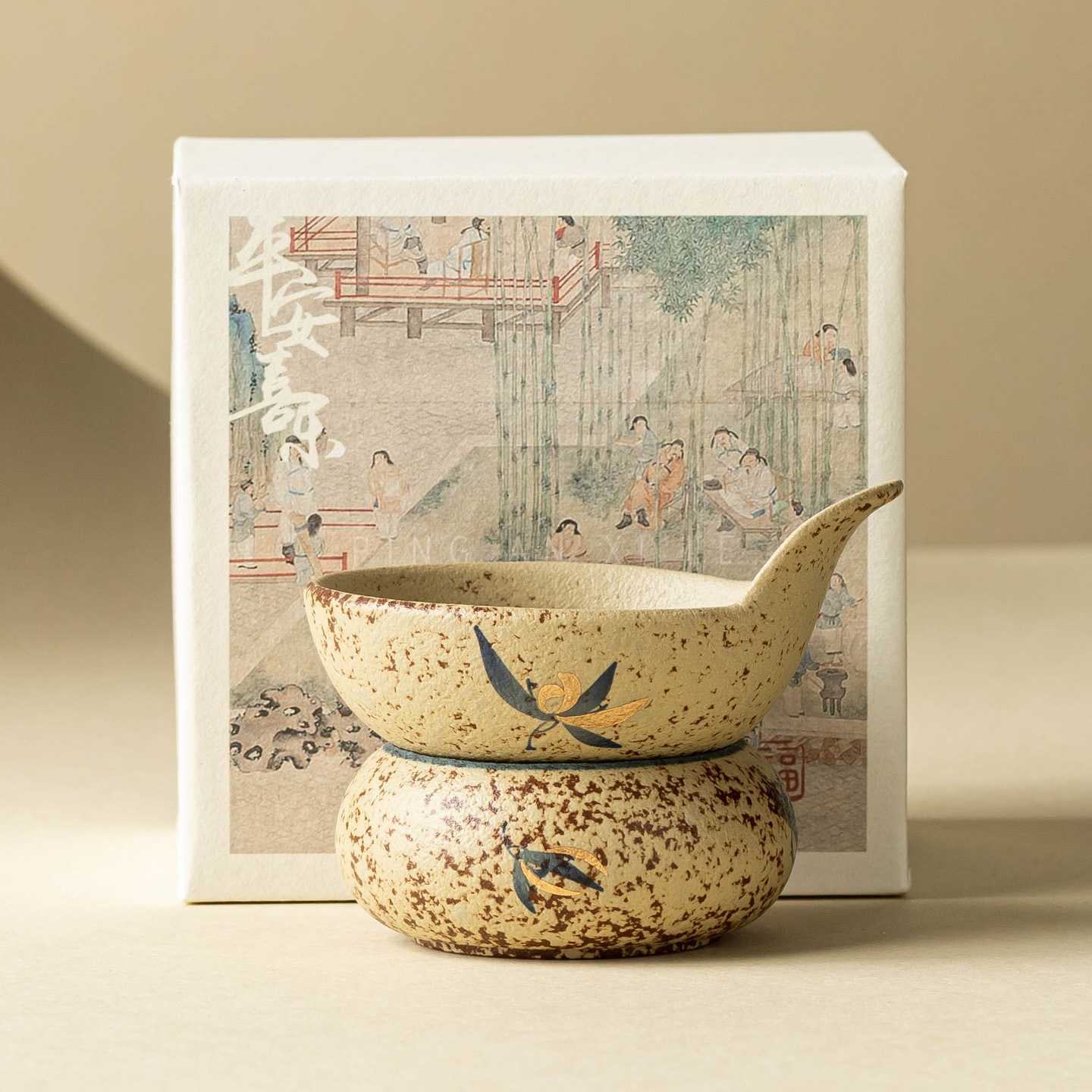 Bộ lọc trà đá lửa trắng xanh Bộ lọc trà hoa lan hồ điệp Bộ lọc trà gốm sứ Bộ lọc trà đơn Trung Quốc