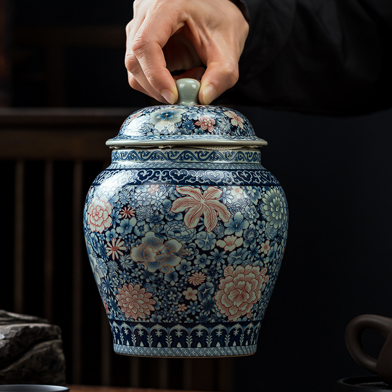 Lò nung gốm sứ trắng xanh gia dụng loại nhỏ Trung Quốc bình kín bình đựng trà bình đựng trà bình đựng trà cổ điển