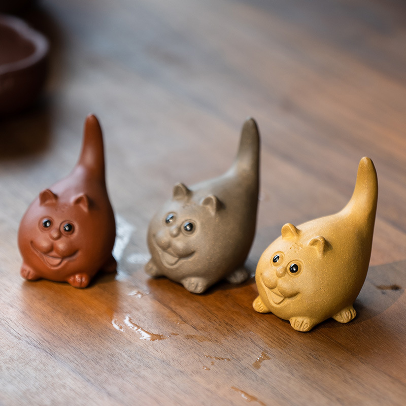 Đồ trang trí hổ vật nuôi trà cát tím làm bằng tay hoạt hình Mèo hoàng đạo Trà chơi côn trùng điêu khắc gốm sứ phụ kiện bán buôn