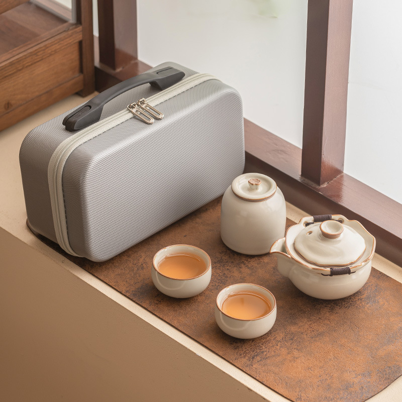 Cốc hành khách nhanh Nhữ Dao Cốc gốm cầm tay một bình hai cốc tách trà cắm trại ngoài trời bộ trà du lịch xách tay