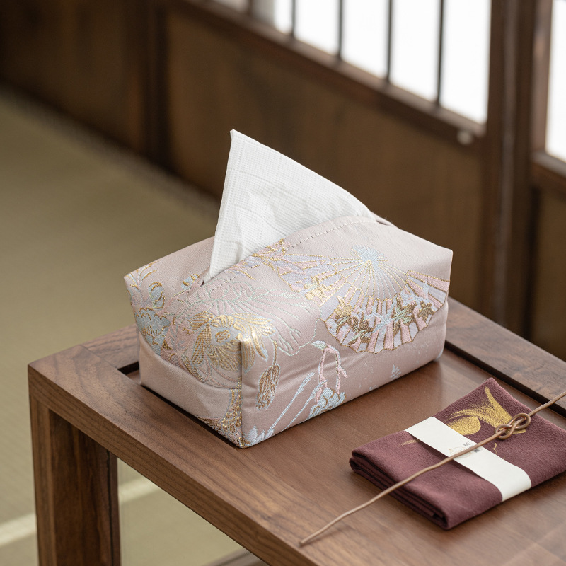Hộp rút giấy phong cách Trung Quốc, hộp đựng khăn giấy sang trọng nhẹ, bộ khăn giấy để bàn trà thiền nghệ thuật vải, túi rút giấy gia dụng phòng khách