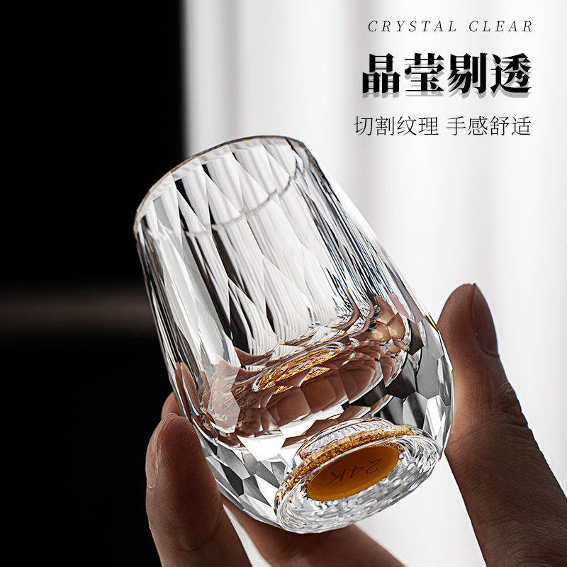 Cốc trà thủy tinh pha lê sang trọng nhẹ cao cấp cốc trà lá vàng dày cốc chủ nhân cốc cá nhân cốc đơn bộ trà quà tặng