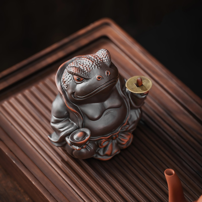 Đồ trang trí thú cưng trà con dấu con cóc vàng gốm tím phong cách Trung Quốc chiêu tài nhập bảo bối Tỳ Hưu trà sư tử chơi trà đạo phụ kiện trà đạo quà tặng trang trí