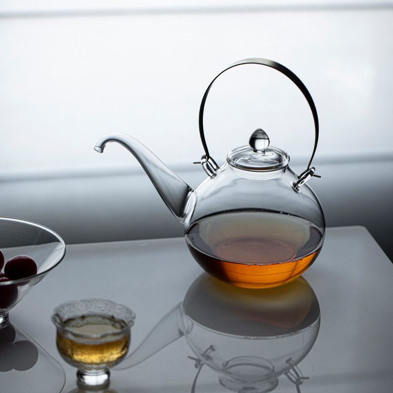 Ấm trà thủy tinh borosilicat cao cấp, ấm đun nước chịu nhiệt mới để đun trà, dùng được trên bếp điện gốm và bếp lửa.