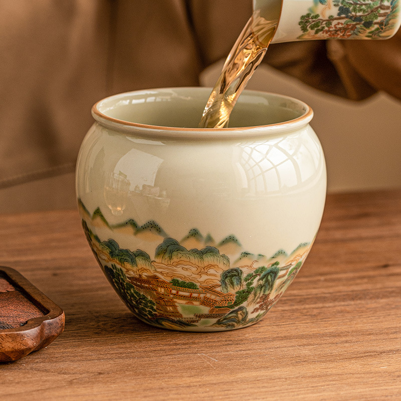 Nhà máy Phong cảnh đầy màu sắc Jianshui Trà rửa bút rửa bình trà gốm sứ Xỉ trà cổ điển Phụ kiện trà đạo biển Kung Fu