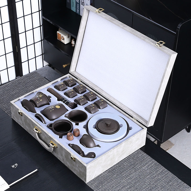 Bộ ấm trà Kung Fu Tử Sa, ấm trà gốm sứ pha trà văn phòng phòng phòng khách kiểu Trung Quốc, hộp quà cao cấp