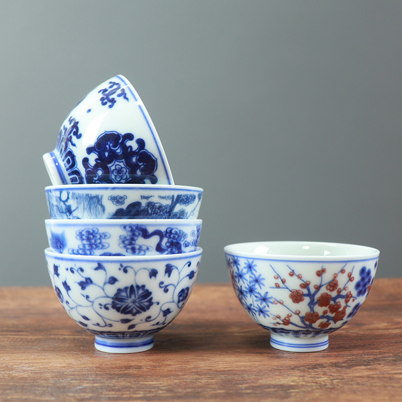 Cốc chủ sở hữu cổ Jingdezhen cốc trà màu xanh và trắng gốm sứ đơn men màu đỏ cốc trái tim gà lớn bán buôn cá nhân