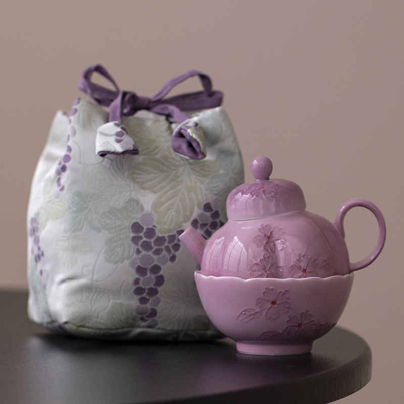 | Don't Nian | Ấm trà tím vẽ tay hoa anh đào "Yunxia Purple" ấm trà chùm ấm phụ kiện ấm trà du lịch nữ