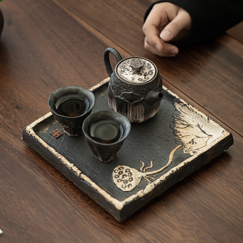 Bộ đồ nhỏ bong bóng khô Wabaiji gia dụng cổ điển gốm thô một bình Hai cốc Bộ đồ trà Kung Fu gốm sứ đơn giản