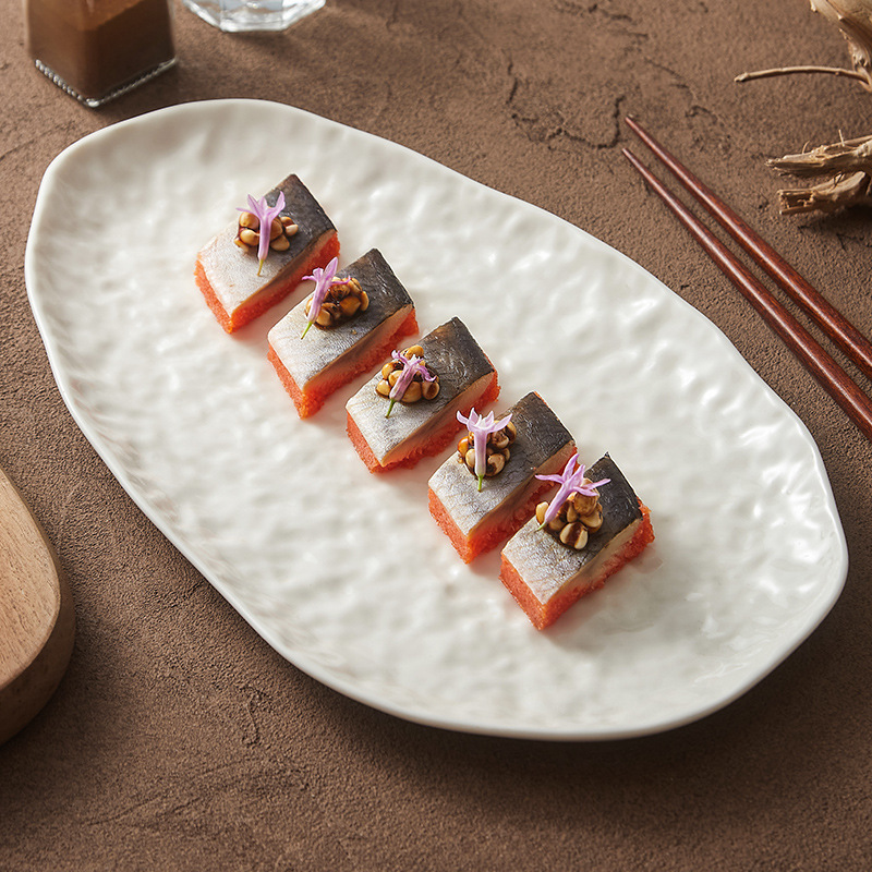 Họa tiết đá đĩa gốm hộ gia đình đĩa sáng tạo đặc biệt đĩa thức ăn phương Tây bánh ngọt đĩa ăn nhẹ đĩa hình bầu dục khách sạn bộ đồ ăn