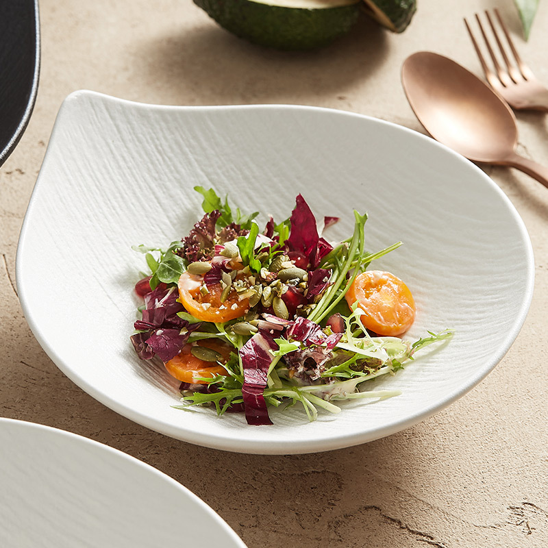 Bát Salad Trái Cây Đá cát lún, bát mì giá trị cao, bát tráng miệng, Bộ đồ ăn bằng gốm Sứ khách sạn, đĩa trắng, đĩa gia dụng