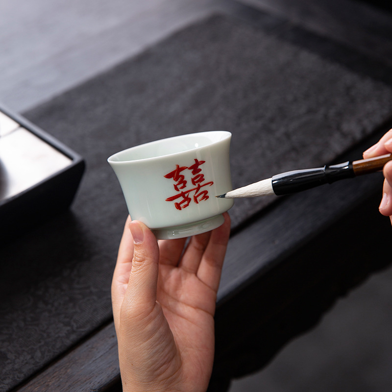 Cốc trà gốm sứ vẽ tay, cốc chủ nhân, cốc đổi miệng, bộ trà công phu đám cưới, cốc trà đính hôn đám cưới