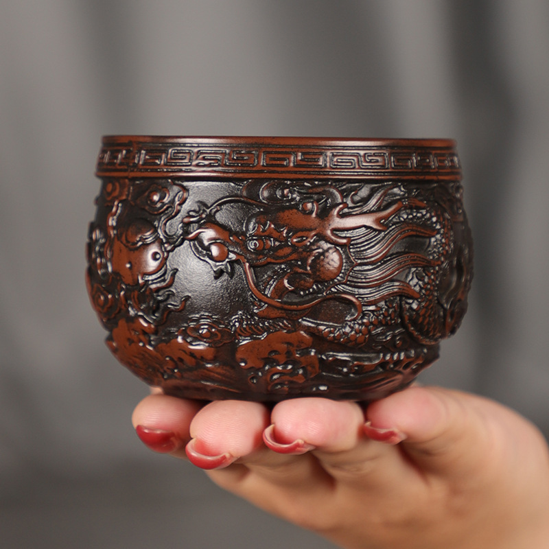 Cốc trà gốm tím Vân Nam Jianshui, cốc chủ nhân, cốc gốm tím Xianglong chạm khắc thủ công, cốc trà cỡ lớn chuyên dụng cá nhân