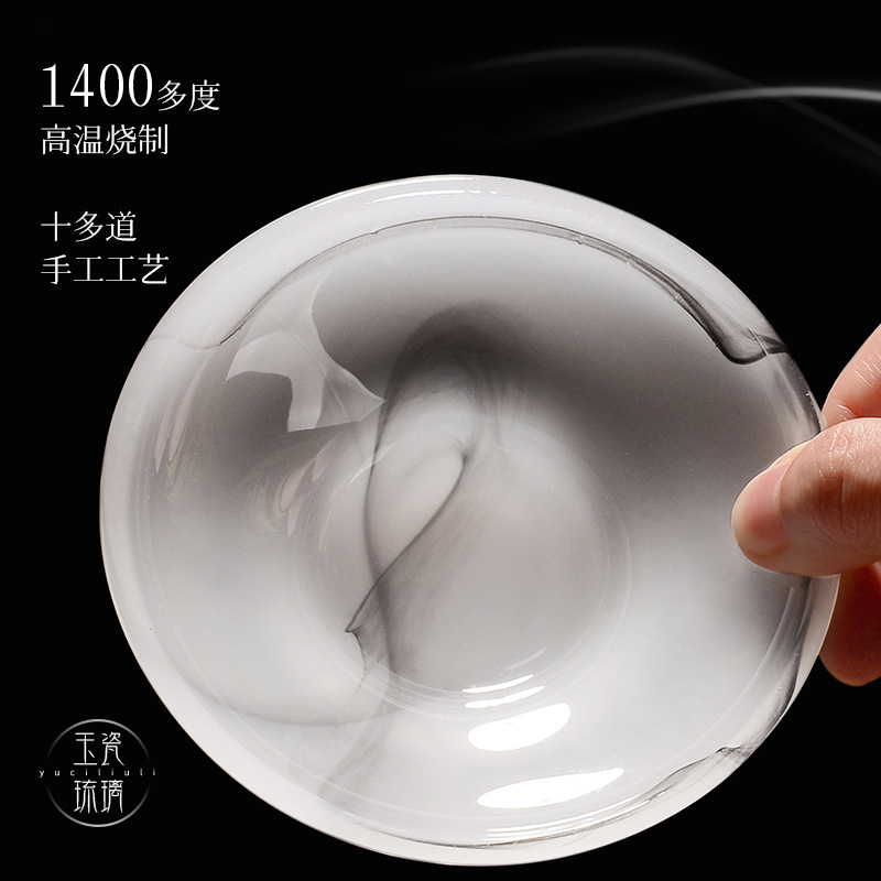 Cốc pha trà có nắp thủy tinh, bát ba tài không nóng tay cỡ lớn, bộ trà Kung Fu, bát trà sứ trắng đơn, bình cầm tay gia dụng