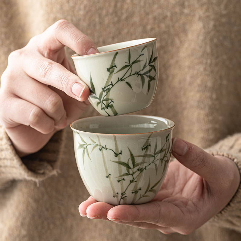 Cốc cốc đựng nước bằng tre xanh ngọc bích cốc chủ nhân cốc đựng trà gốm sứ chén đựng trà gốm sứ dụng cụ trà Kung Fu Trung Quốc cốc trà đơn