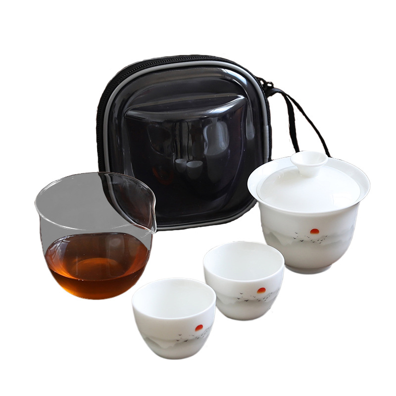 Bộ ấm trà Du Lịch Có Nắp ngọc bích bằng ngọc bích Bộ cốc khách nhanh thủy tinh di động hoạt động trà ngoài trời quà lưu niệm