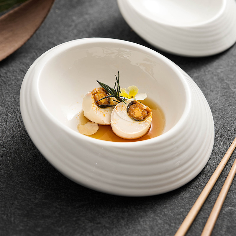 Đĩa hình đặc biệt gốm sứ sọc ngang Đĩa món ăn gia dụng Đĩa bát canh đặc biệt Bộ đồ ăn món ăn khách sạn cao cấp Đĩa hai lớp hình đặc biệt