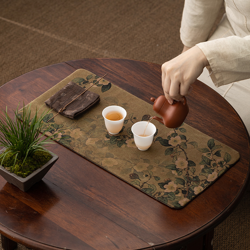 Thảm trà kiểu Trung Quốc kiểu mới, vải sợi mây thơm, bàn trà bằng vải cách nhiệt chống thấm nước kiểu Trung Quốc